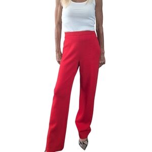 St. John Collection Red Wool Blend Knit High Waist Wide Leg Pants Size 2